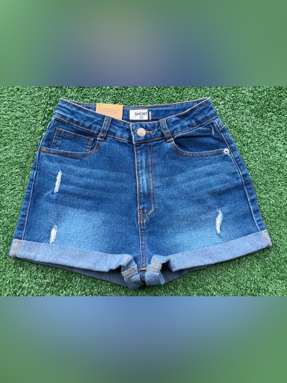 Casual Rolled Cuff Jean Shorts - Blue